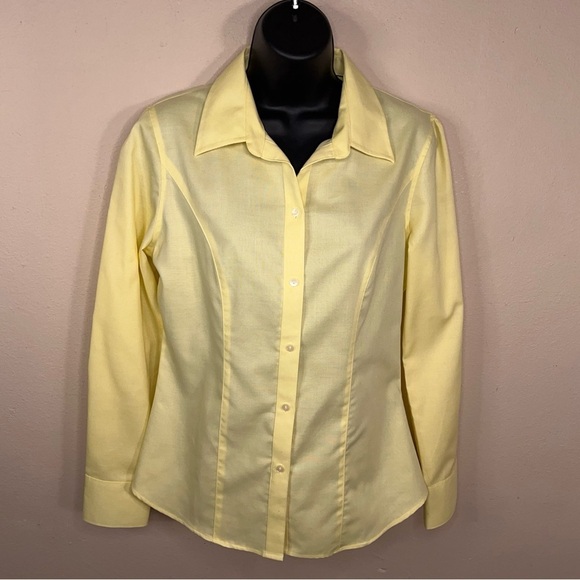 New Small Cutter And Buck Yellow Button Front Top Womens Long Sleeve Cotton - Picture 16 of 16